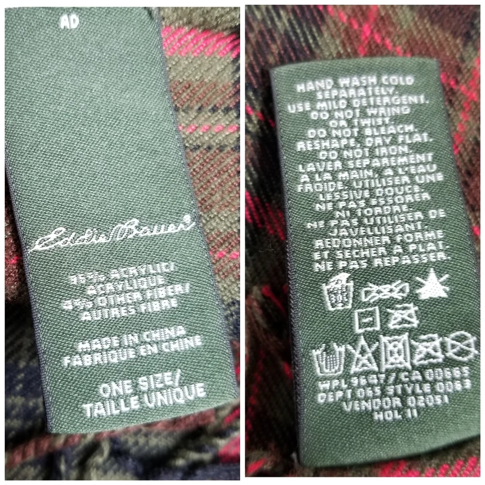 Eddie Bauer Scarf One Size Tartan Plaid Flannel Fringe Winter Holiday Red Green